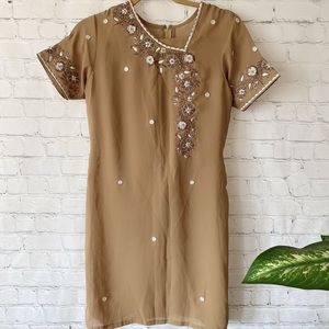 3 Pieces Pakistani Indian Punjabi Suit Traditional Ethnic Wear - Tan - Small